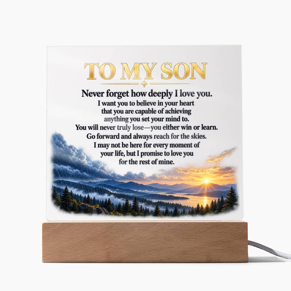 To My Son Acrylic Plaque with LED Base "A Heartfelt Gift from a Parent"