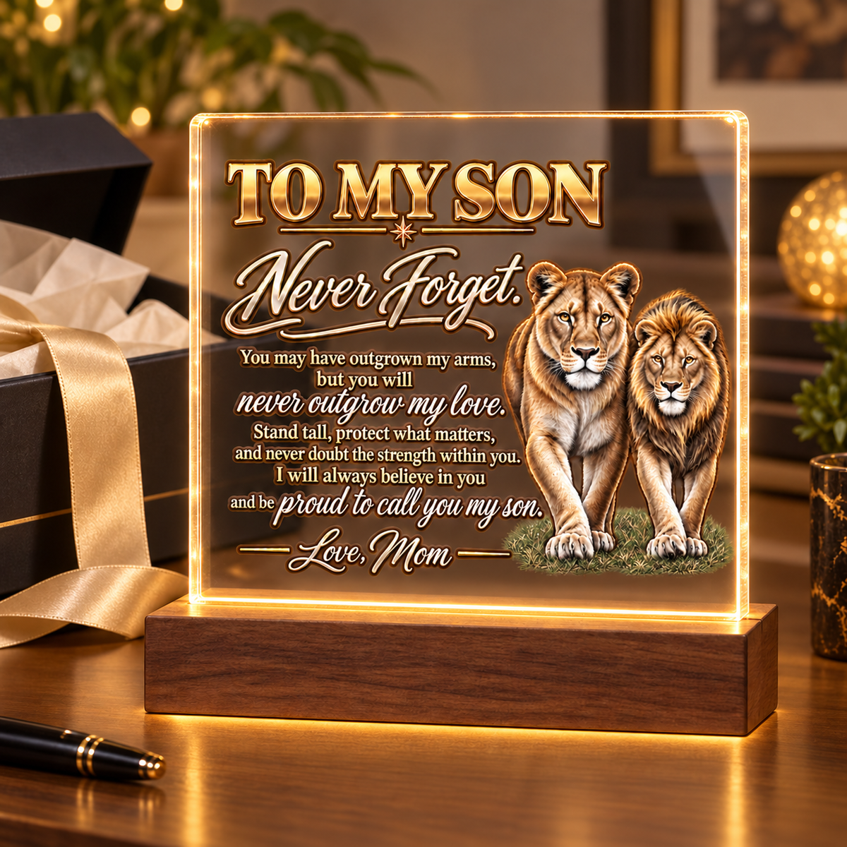Never Outgrow My Love – Personalized Acrylic Plaque for Son