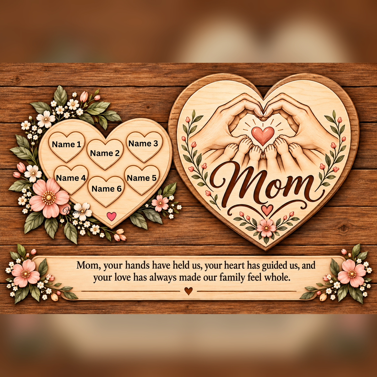 Personalized Mom Canvas with Children’s Names | Rustic Heart Family Wall Art