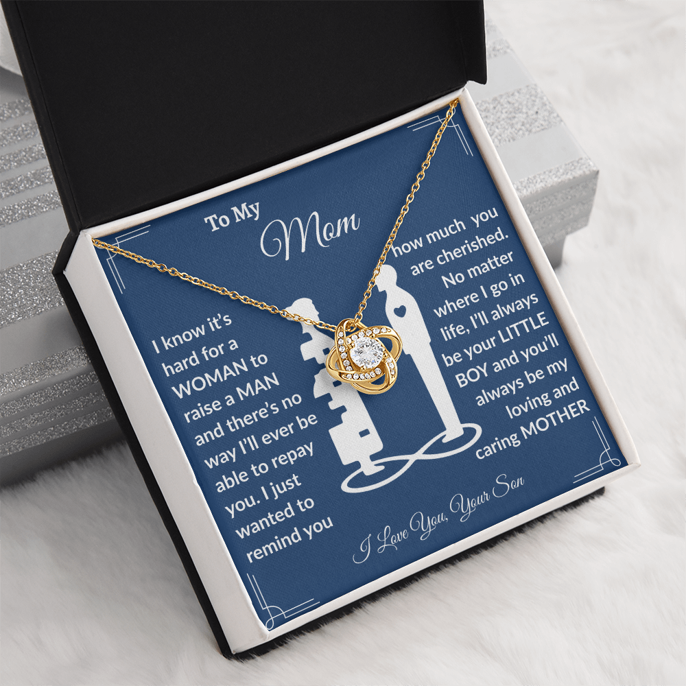 To My Mom "I Love You, Your Son" Love Knot Necklace.