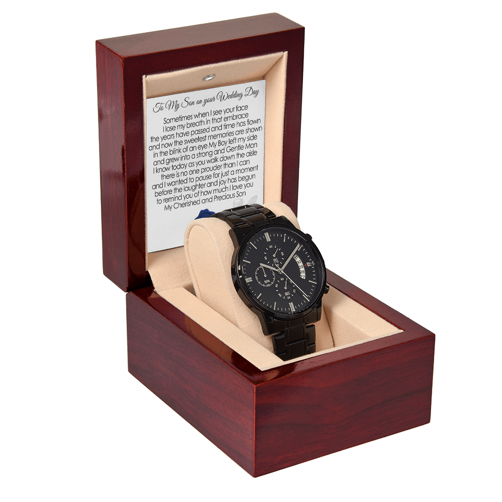 To My Son "On Your Wedding Day" Black Chronograph Watch