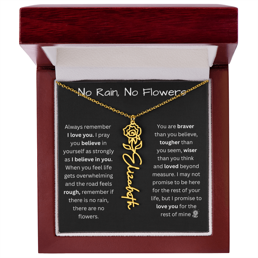 No Rain, No Flowers "Believe In Yourself" Flower Name Necklace