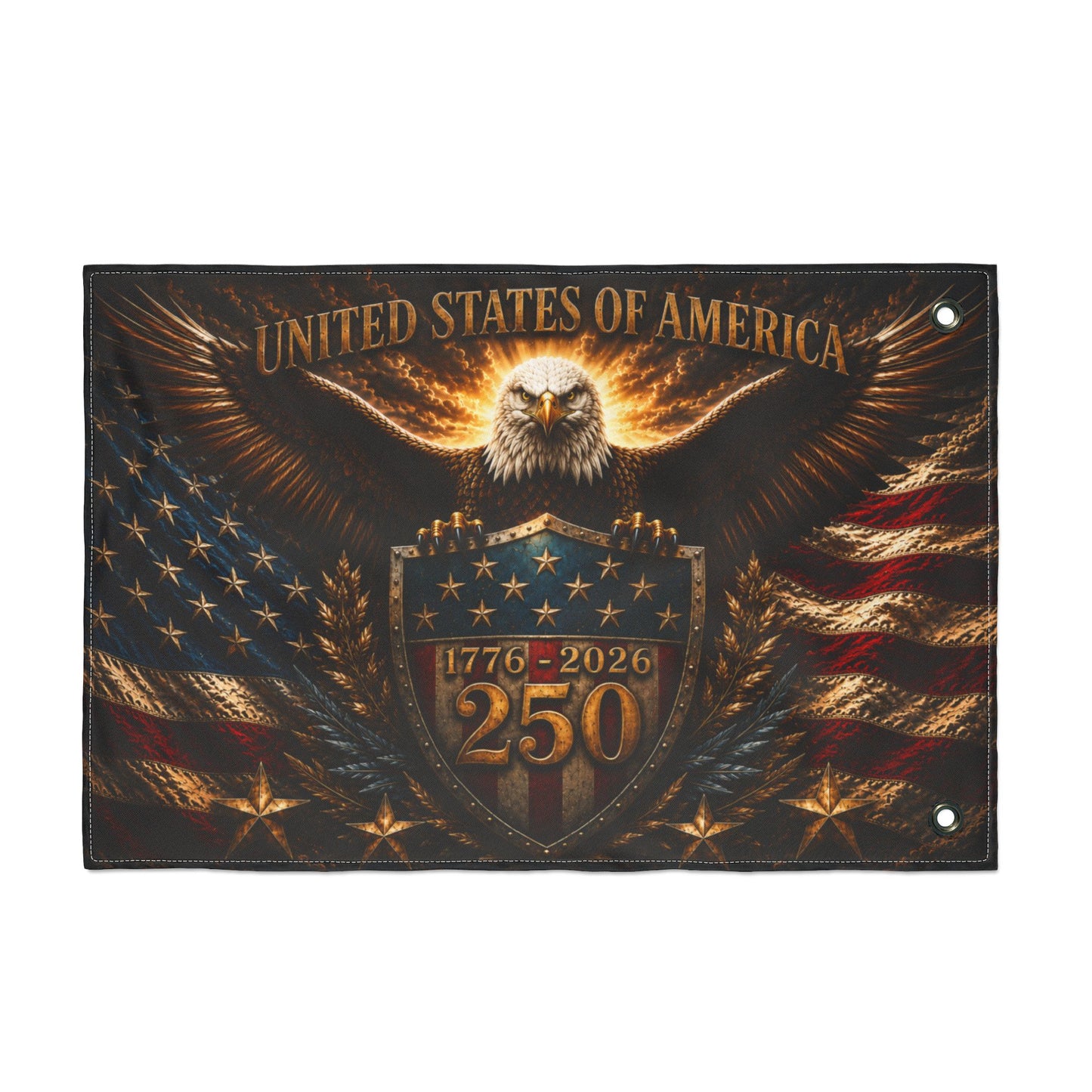 250th Anniversary USA Double-Sided Flag - Bald Eagle Shield 1776-2026 Patriotic Banner