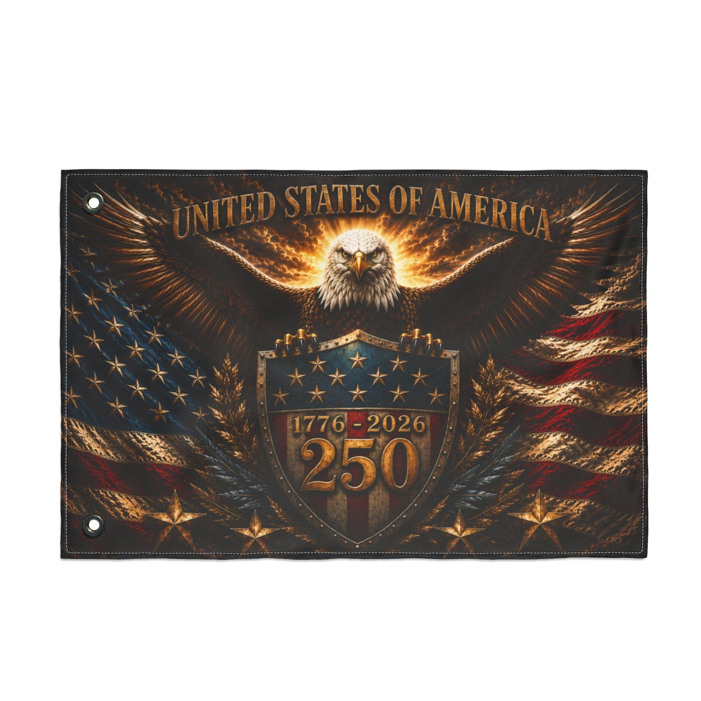250th Anniversary USA Double-Sided Flag - Bald Eagle Shield 1776-2026 Patriotic Banner