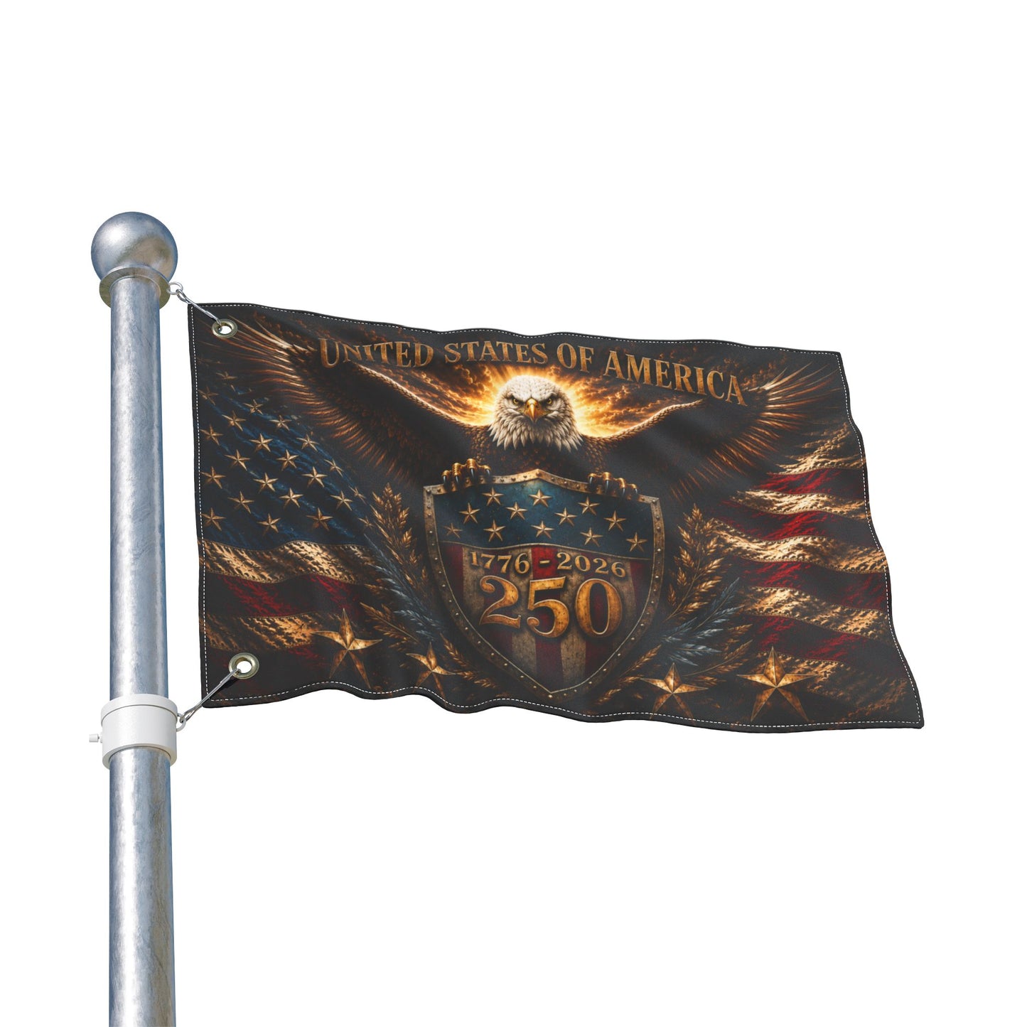 250th Anniversary USA Double-Sided Flag - Bald Eagle Shield 1776-2026 Patriotic Banner