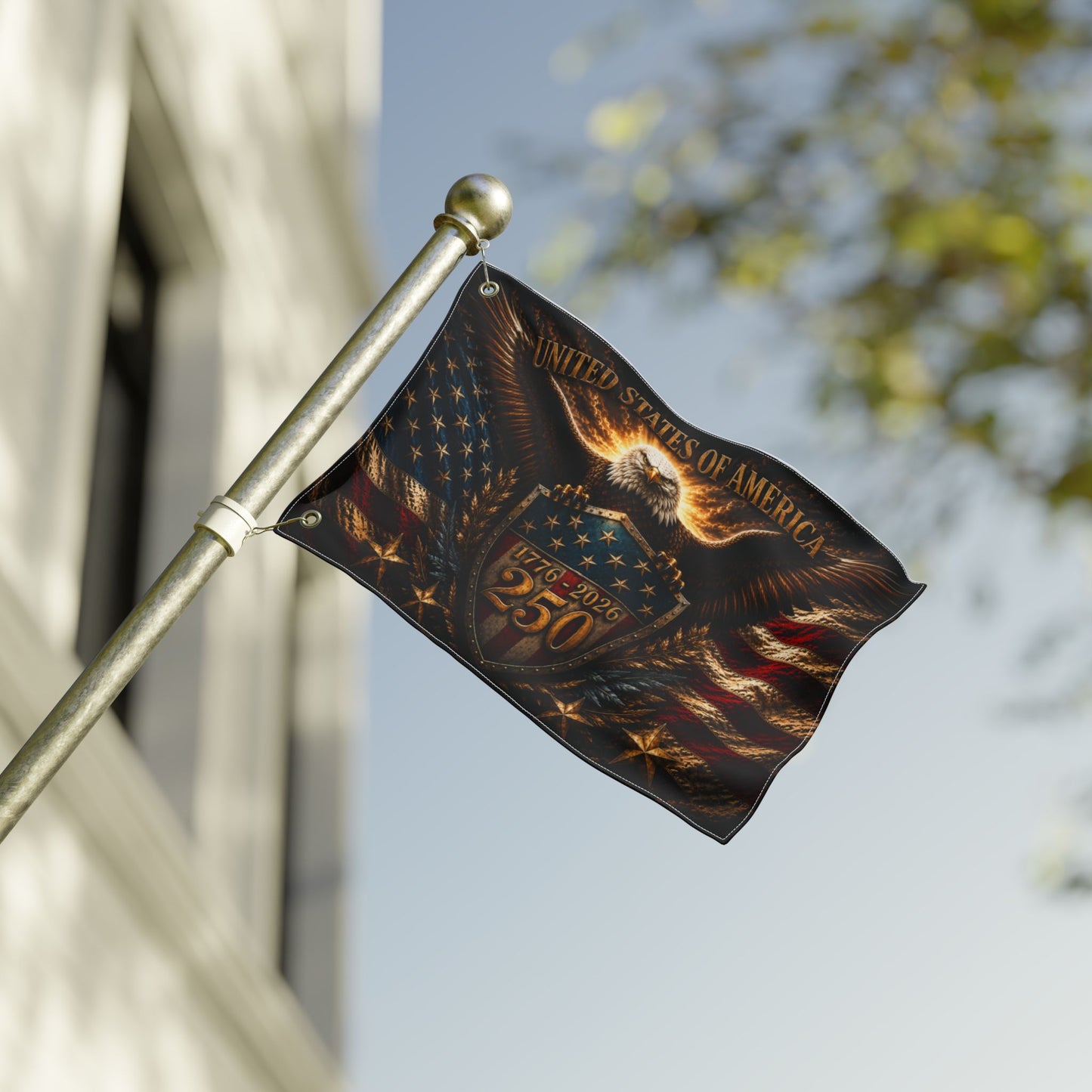 250th Anniversary USA Double-Sided Flag - Bald Eagle Shield 1776-2026 Patriotic Banner