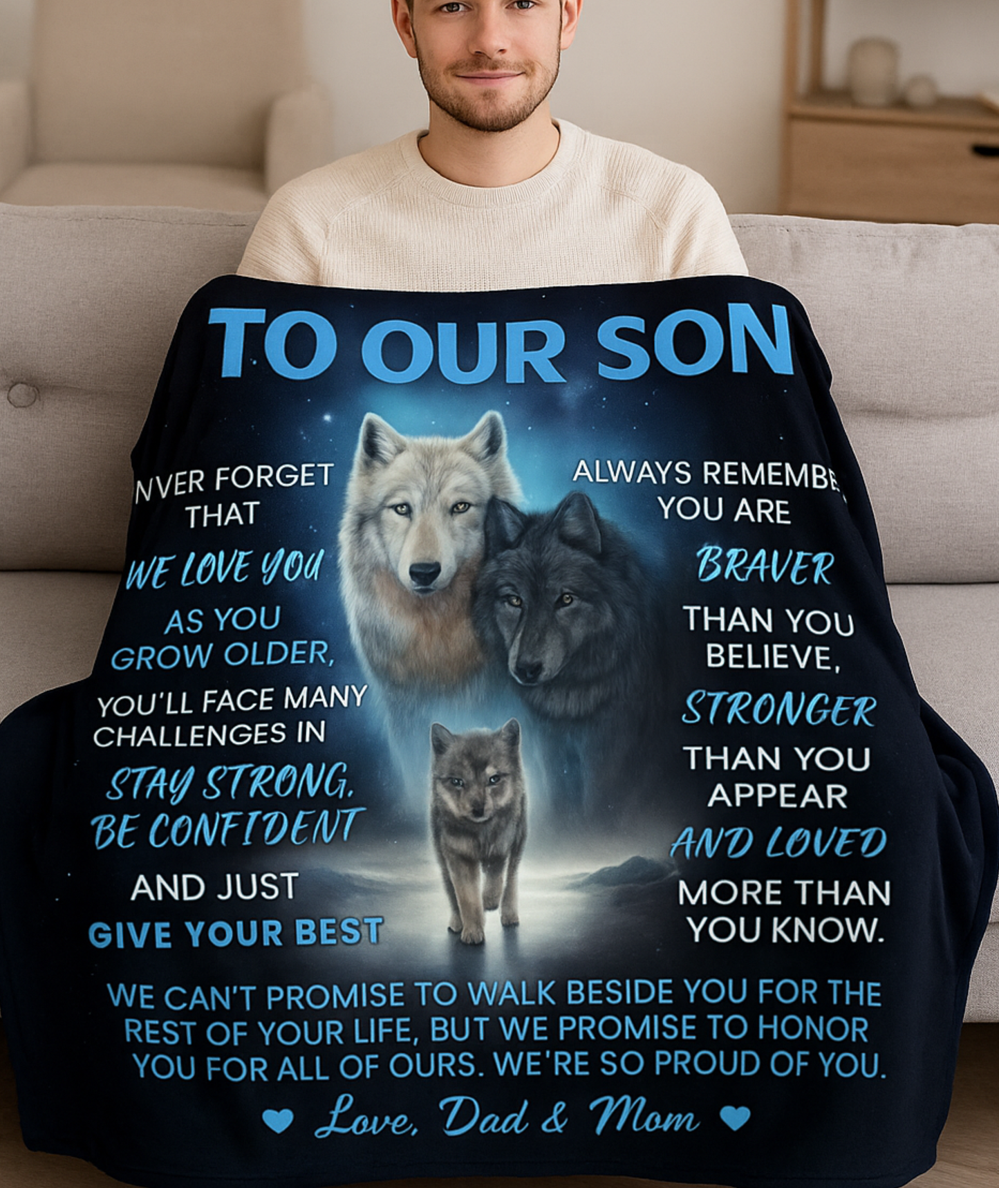 To Our Son Wolf Blanket – Strength, Love, Guidance Gift