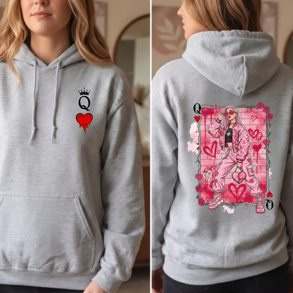 Queen Of Hearts|Love Hit's Different|Street Hoodie Bold Vibes