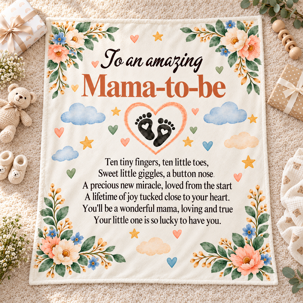 Mama-to-Be Baby Footprint Heart Blanket | Gift for Expecting Mom