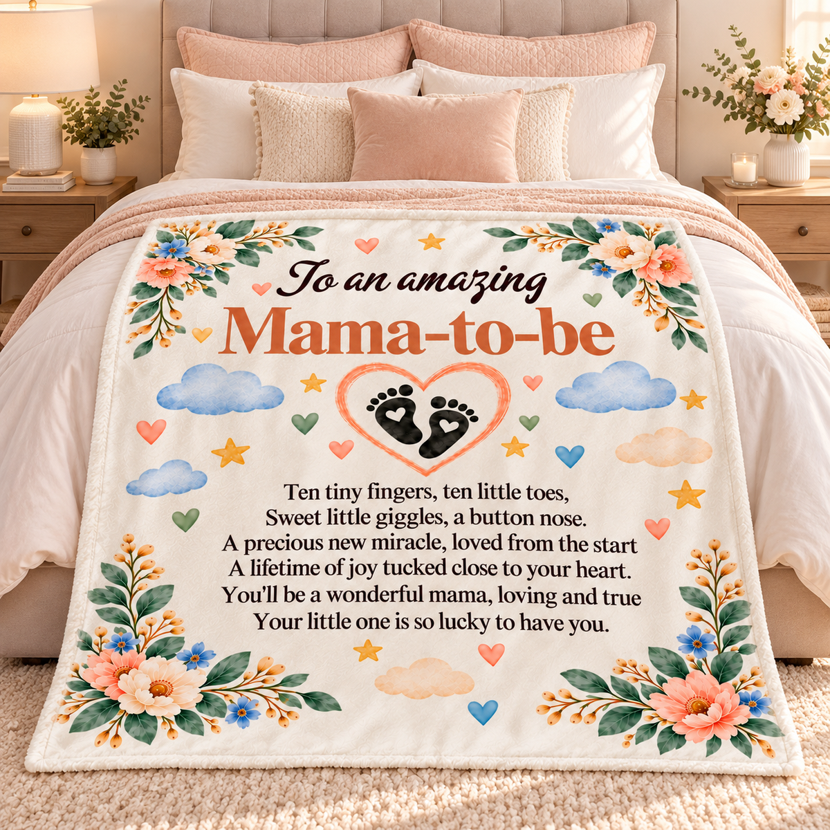 Mama-to-Be Baby Footprint Heart Blanket | Gift for Expecting Mom