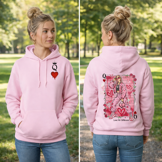 Queen Of Hearts|Love Hit's Different|Street Hoodie Bold Vibes
