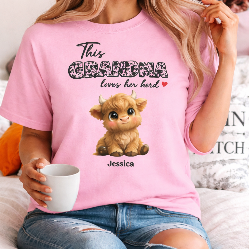 Personalized Grandma Shirt “This Grandma Loves Her Herd” Custom Cow Family Gift
