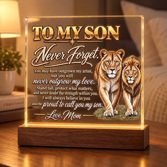 Never Outgrow My Love – Personalized Acrylic Plaque for Son