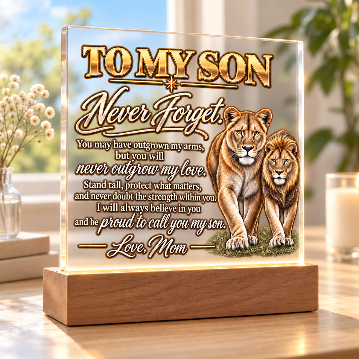Never Outgrow My Love – Personalized Acrylic Plaque for Son