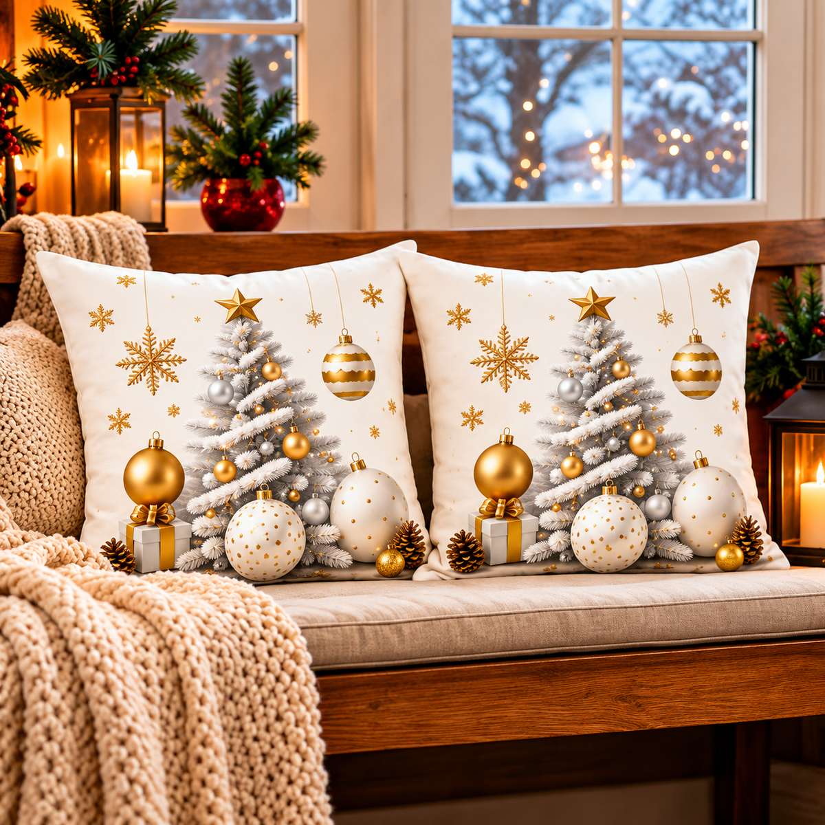 White & Gold Christmas Tree Pillow