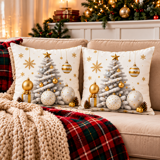 White & Gold Christmas Tree Pillow