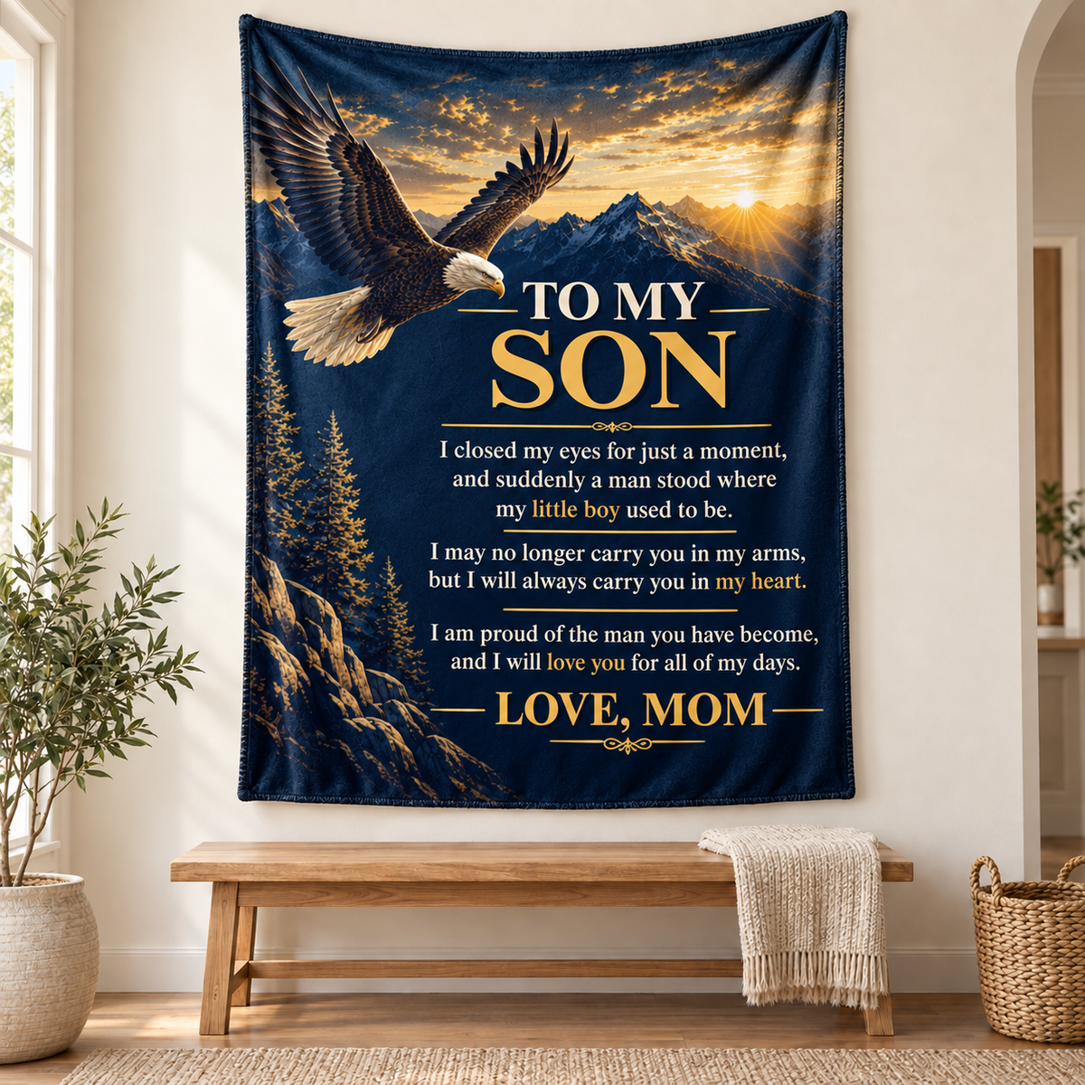 Personalized To My Son Blanket From Mom " Eagle Keepsake Gift"