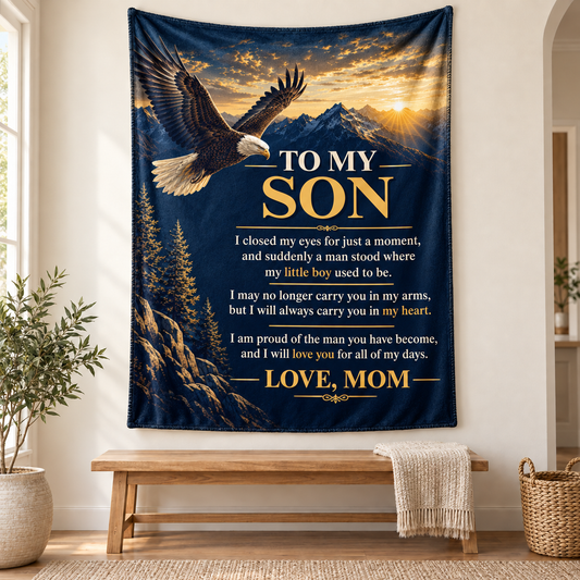 Personalized To My Son Blanket From Mom " Eagle Keepsake Gift"