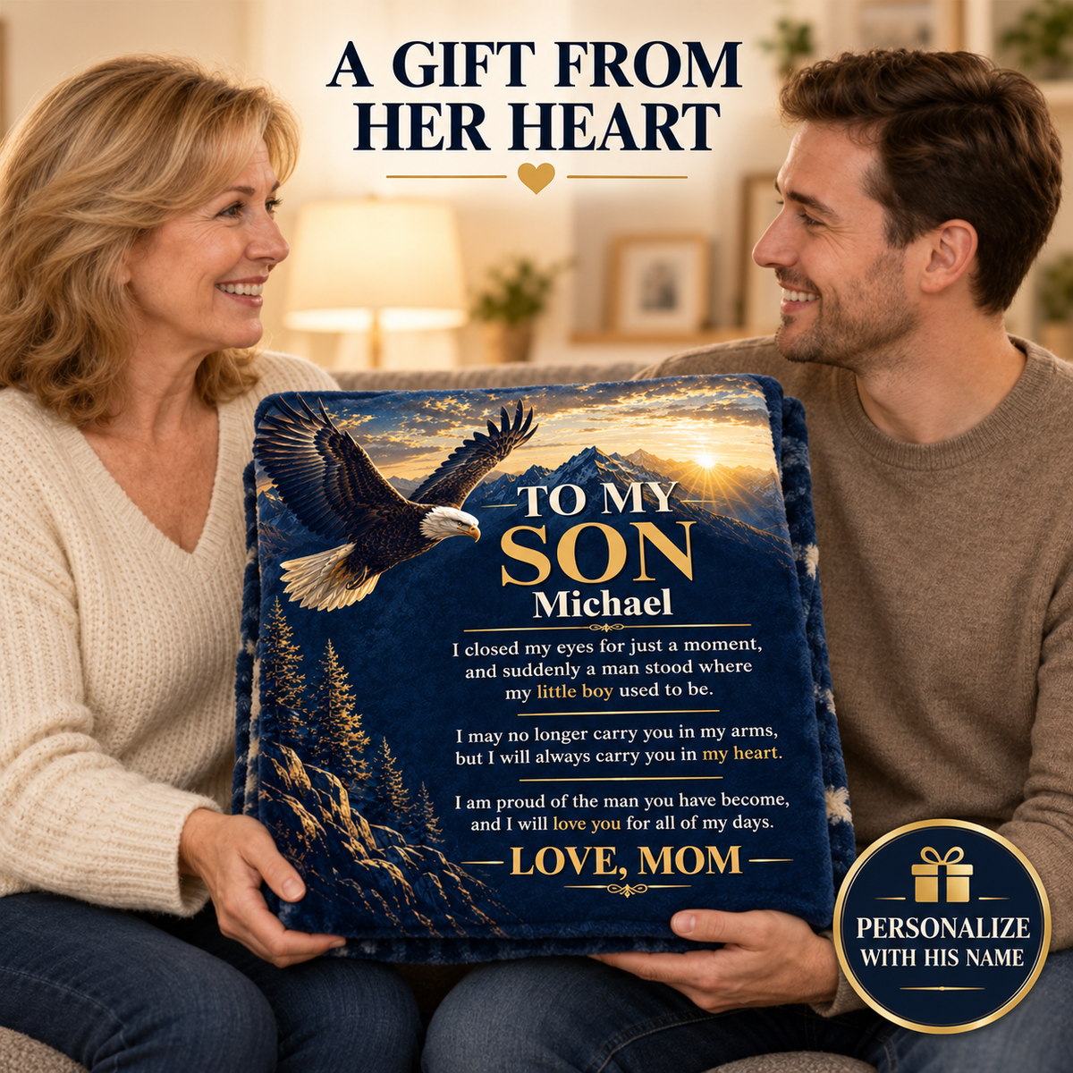 Personalized To My Son Blanket From Mom " Eagle Keepsake Gift"