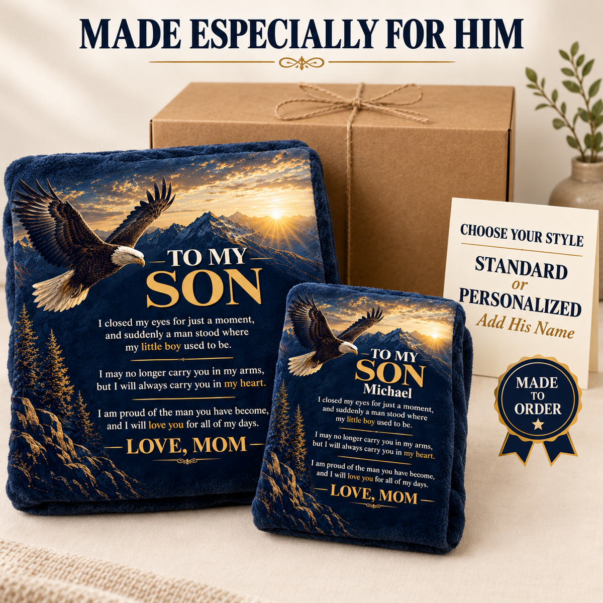 Personalized To My Son Blanket From Mom " Eagle Keepsake Gift"