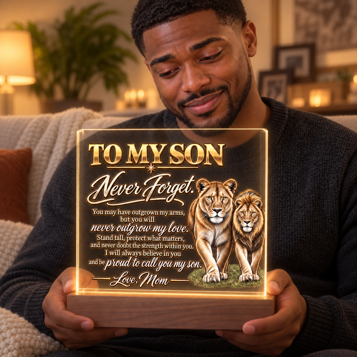 Never Outgrow My Love – Personalized Acrylic Plaque for Son