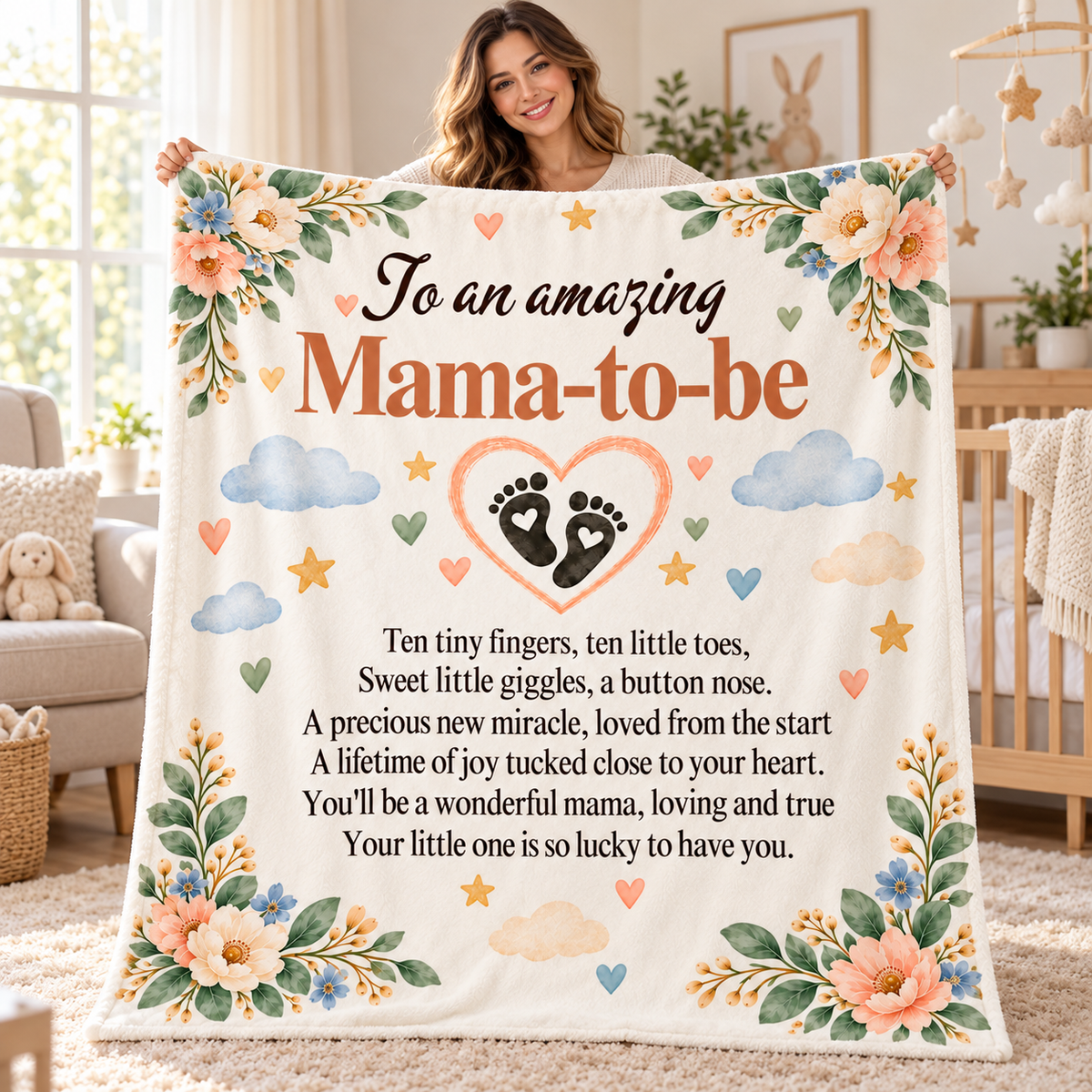 Mama-to-Be Baby Footprint Heart Blanket | Gift for Expecting Mom