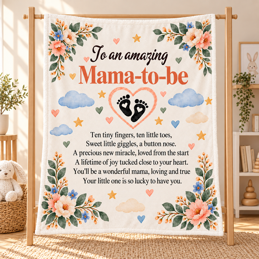 Mama-to-Be Baby Footprint Heart Blanket | Gift for Expecting Mom