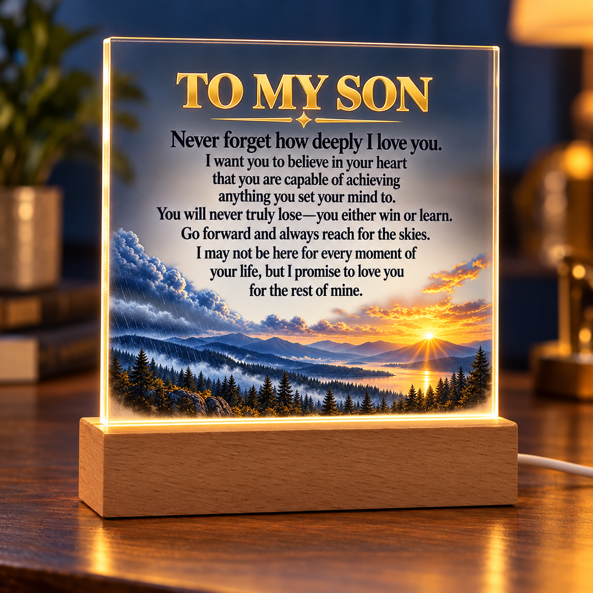 To My Son Acrylic Plaque with LED Base  "A Heartfelt Gift from a Parent"