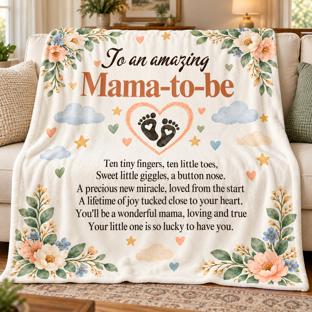 Mama-to-Be Baby Footprint Heart Blanket | Gift for Expecting Mom