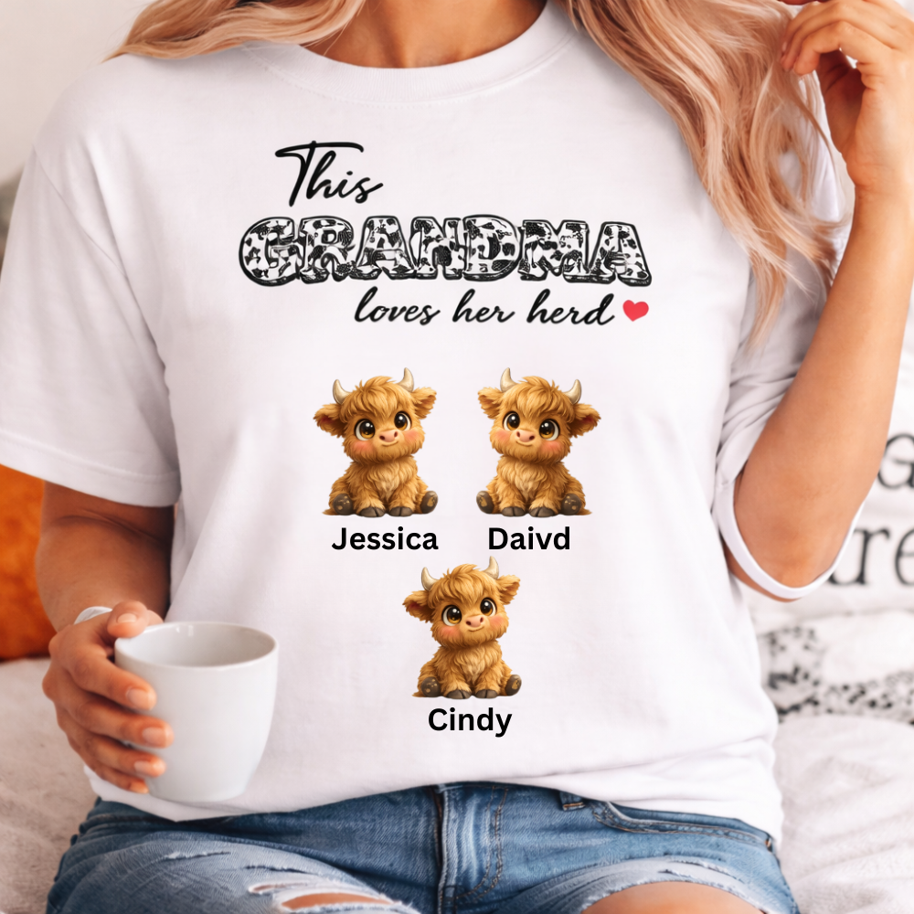Personalized Grandma Shirt “This Grandma Loves Her Herd” Custom Cow Family Gift