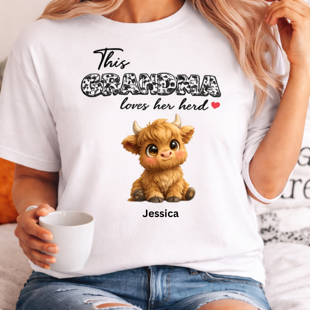 Personalized Grandma Shirt “This Grandma Loves Her Herd” Custom Cow Family Gift