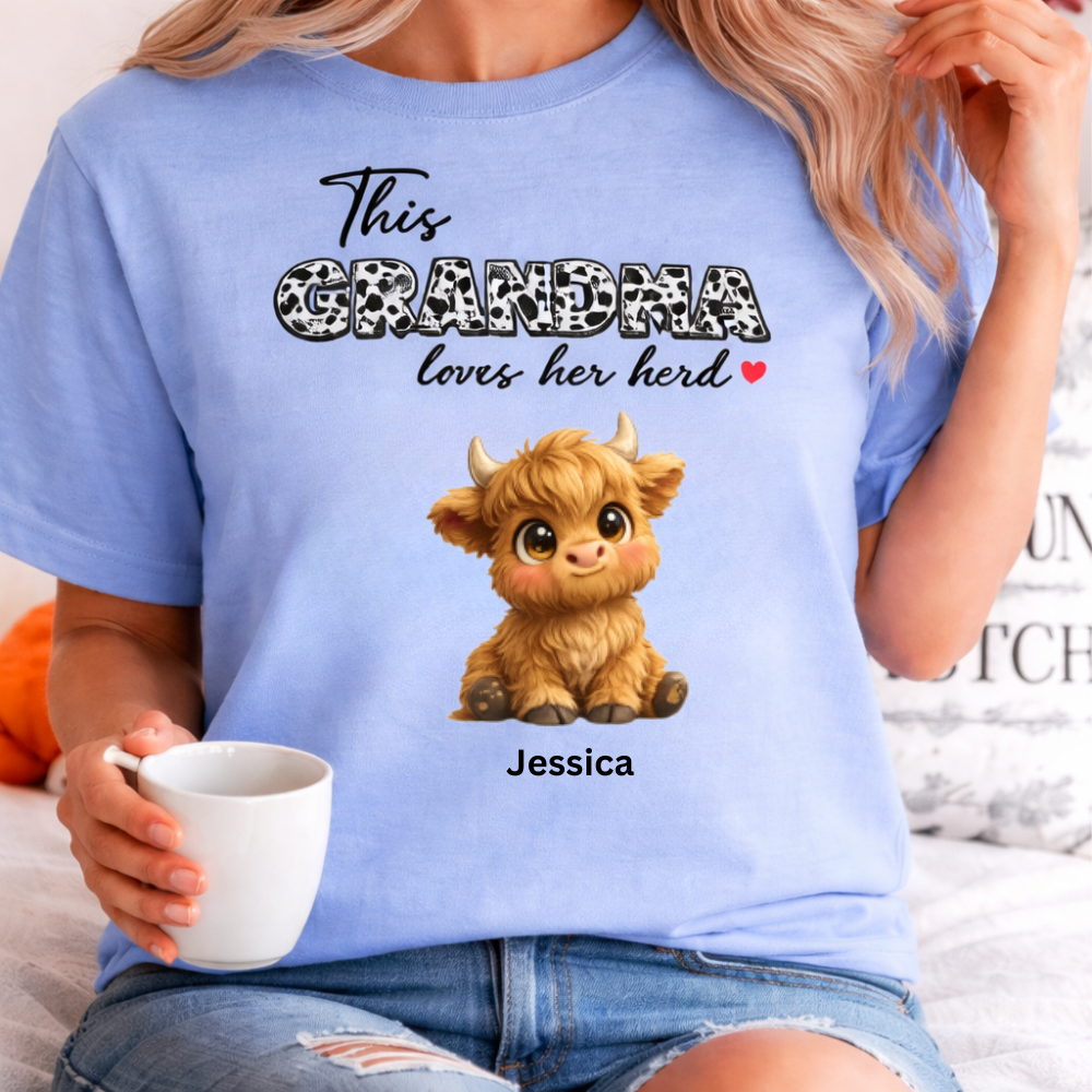Personalized Grandma Shirt “This Grandma Loves Her Herd” Custom Cow Family Gift