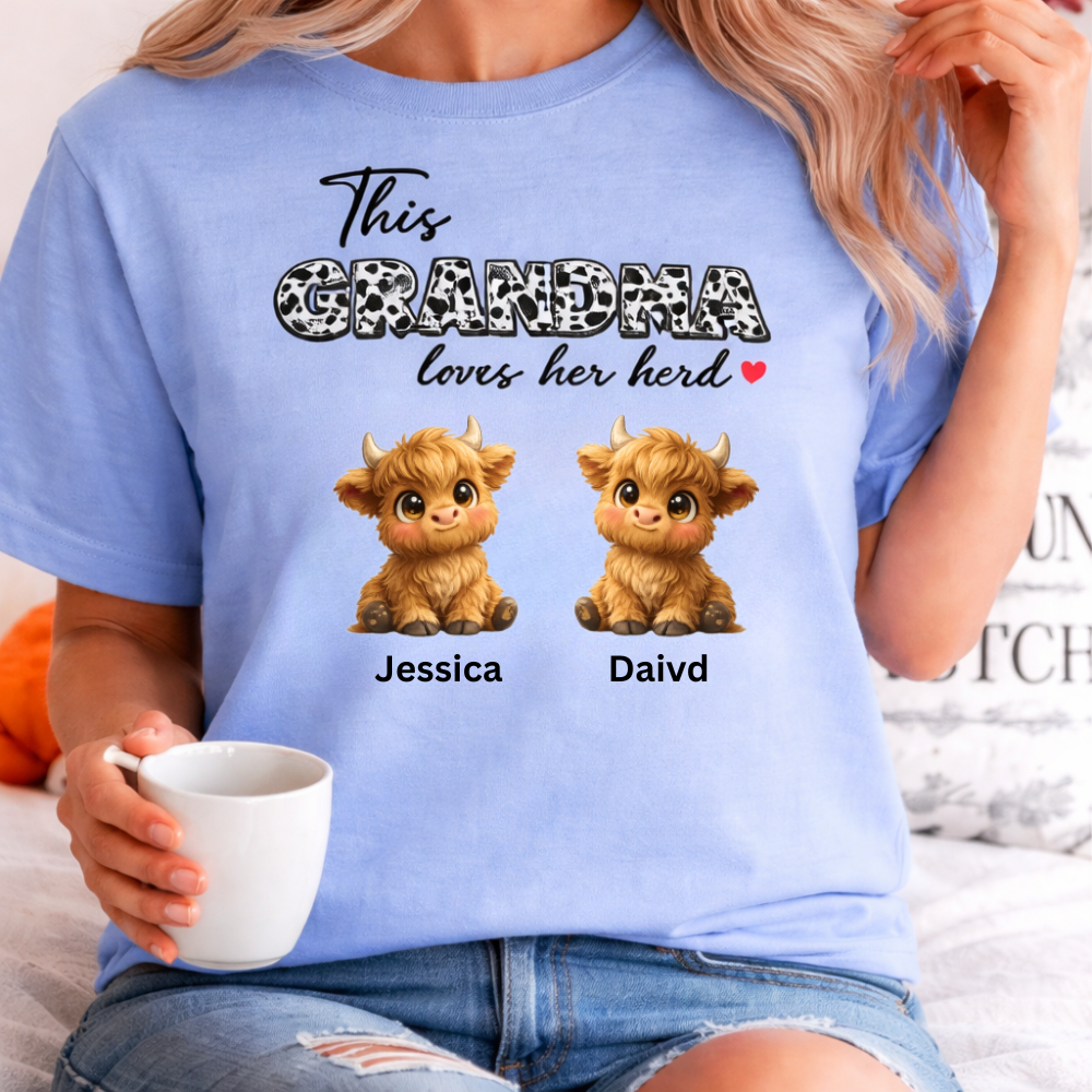 Personalized Grandma Shirt “This Grandma Loves Her Herd” Custom Cow Family Gift