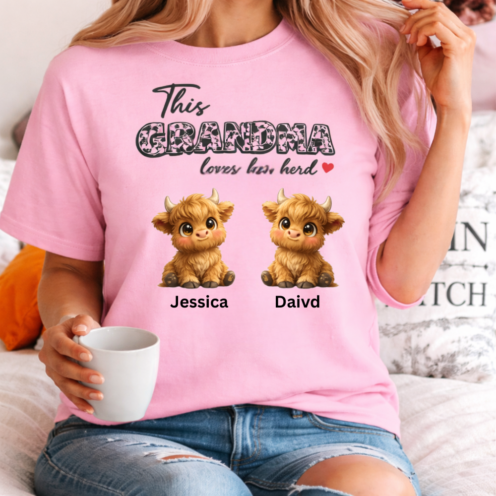 Personalized Grandma Shirt “This Grandma Loves Her Herd” Custom Cow Family Gift