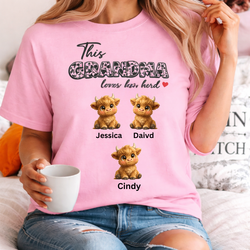 Personalized Grandma Shirt “This Grandma Loves Her Herd” Custom Cow Family Gift
