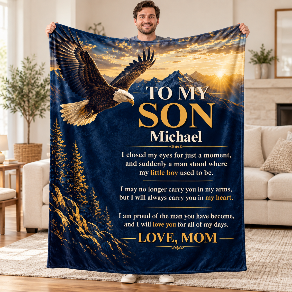 Personalized To My Son Blanket From Mom " Eagle Keepsake Gift"
