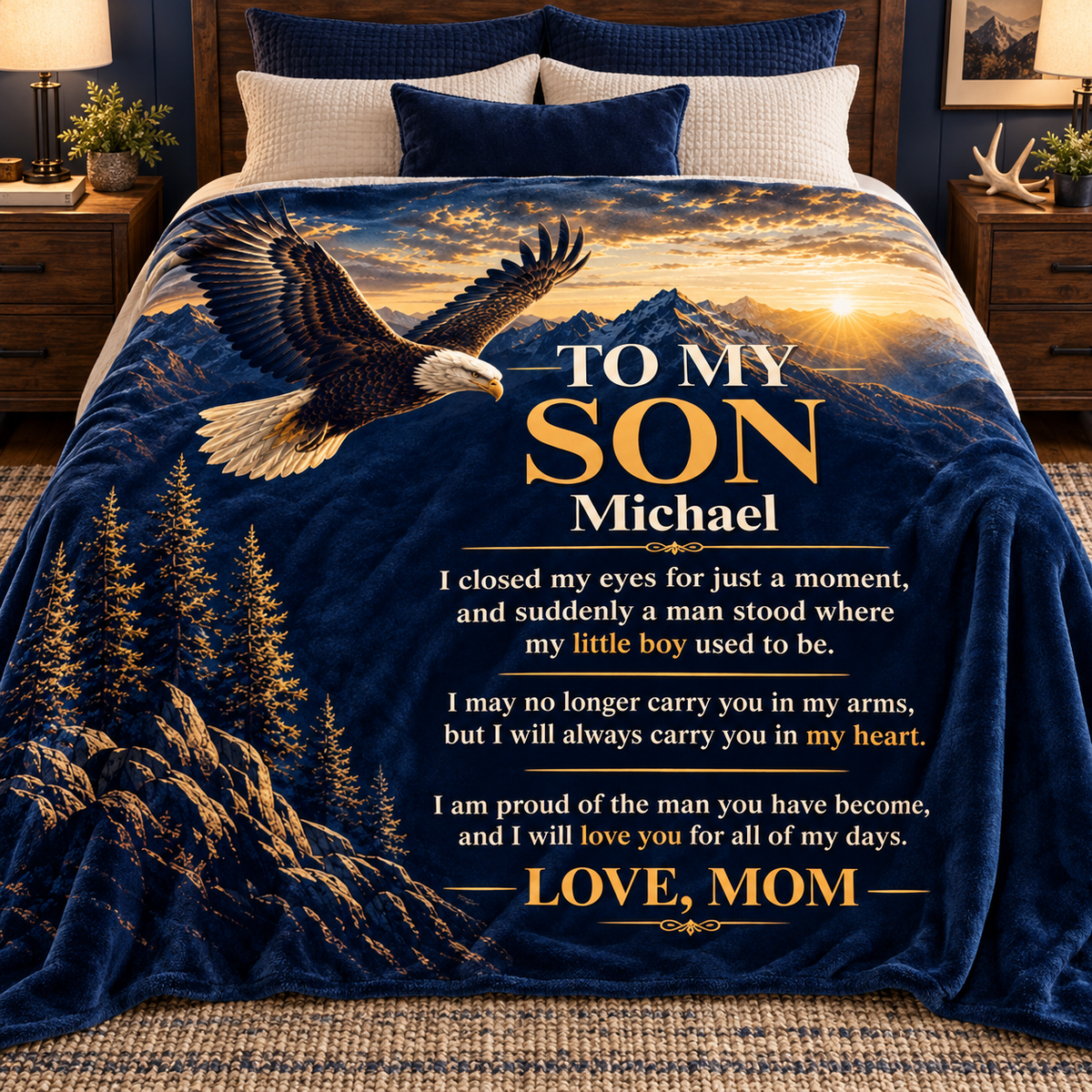 Personalized To My Son Blanket From Mom " Eagle Keepsake Gift"