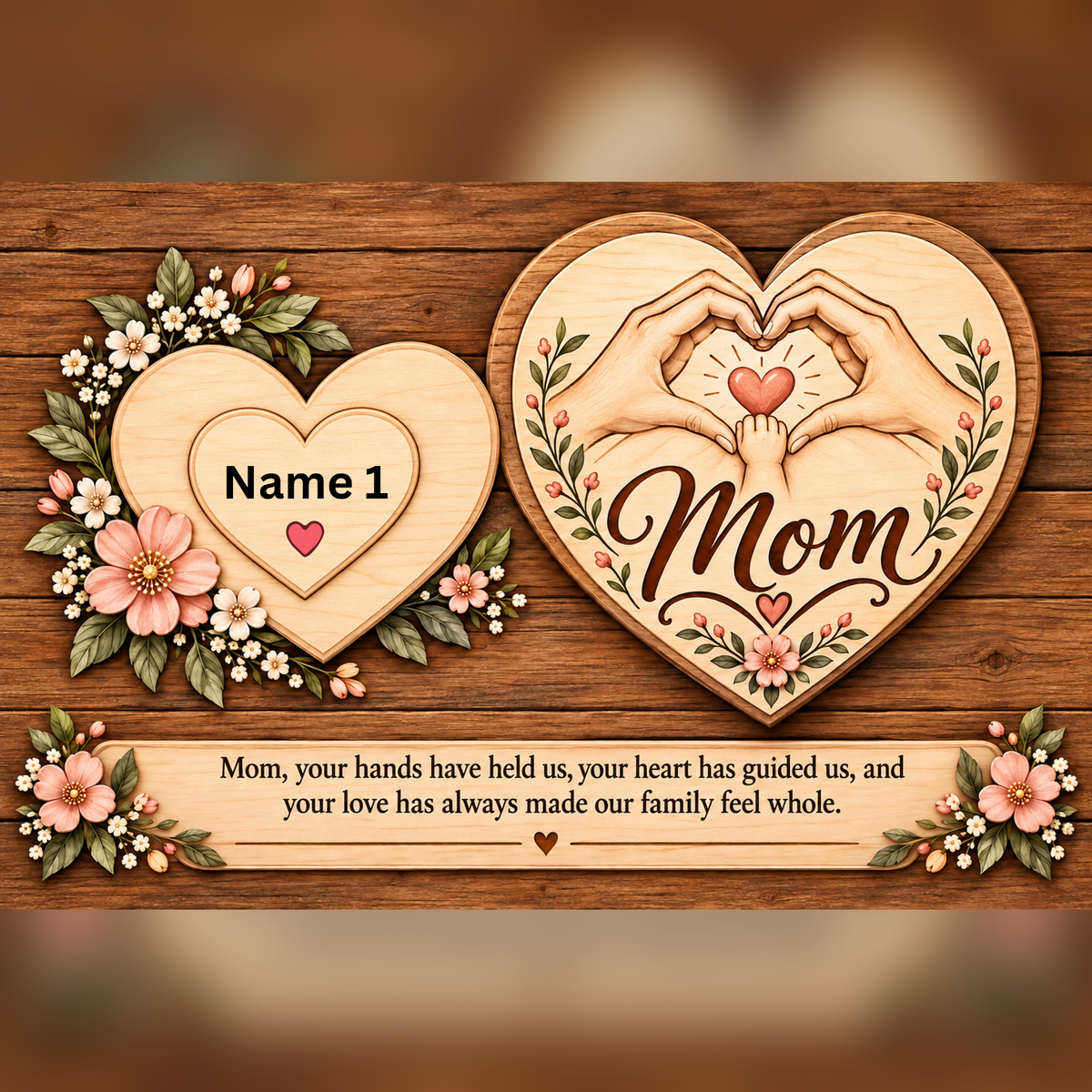 Personalized Mom Canvas with Children’s Names | Rustic Heart Family Wall Art