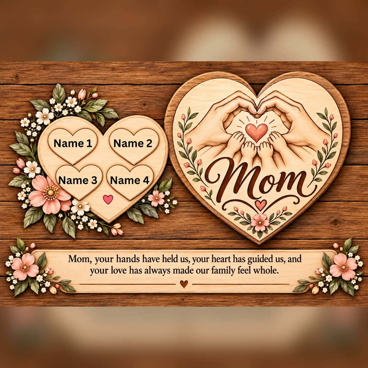 Personalized Mom Canvas with Children’s Names | Rustic Heart Family Wall Art