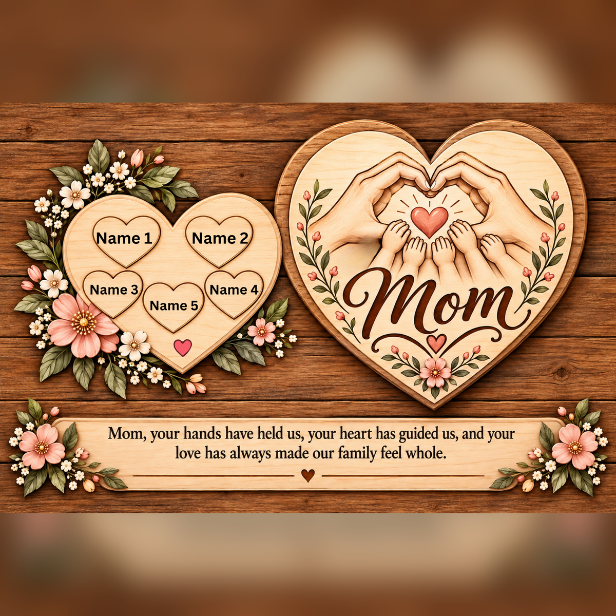 Personalized Mom Canvas with Children’s Names | Rustic Heart Family Wall Art
