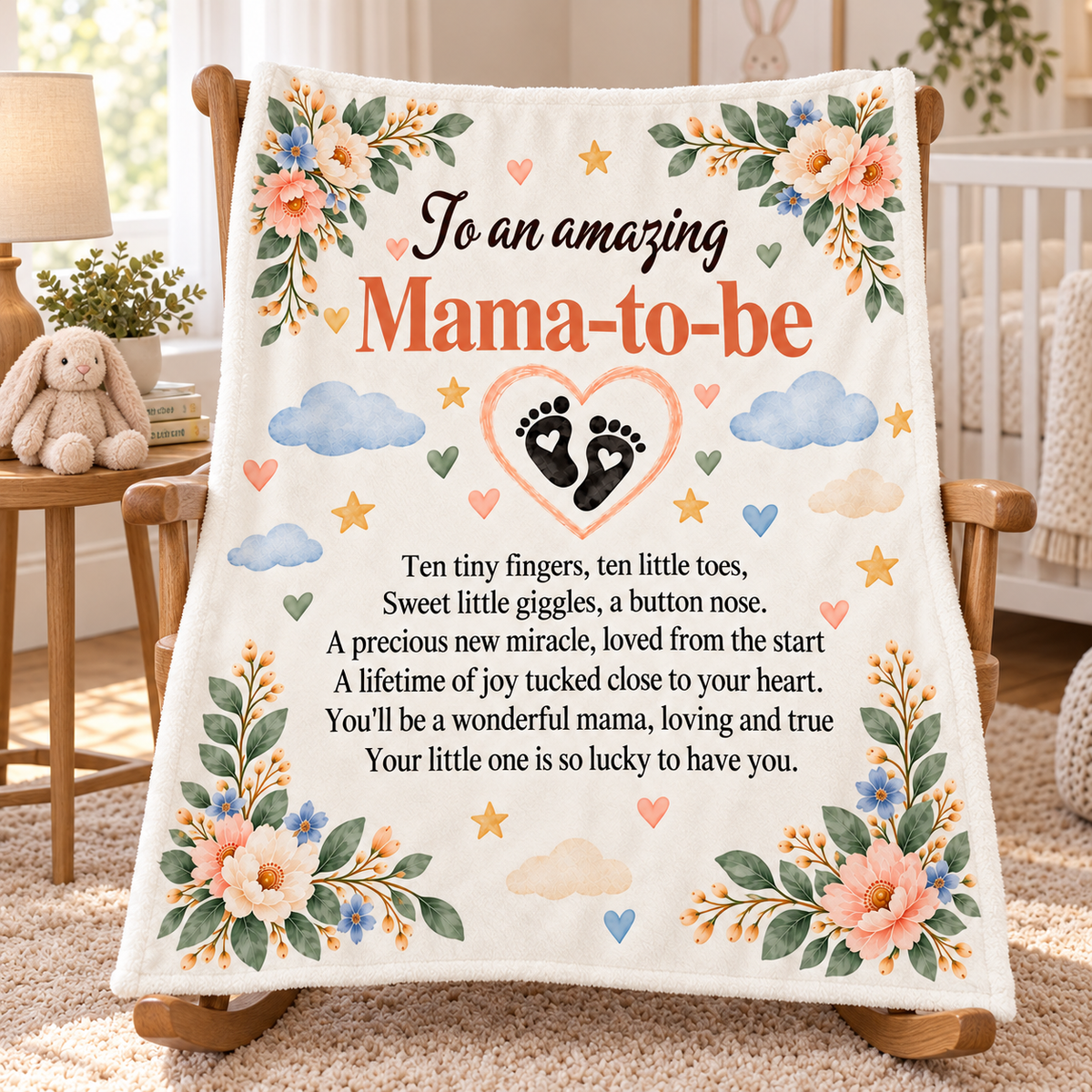 Mama-to-Be Baby Footprint Heart Blanket | Gift for Expecting Mom