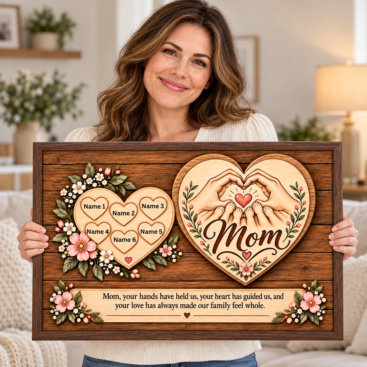 Personalized Mom Canvas with Children’s Names | Rustic Heart Family Wall Art