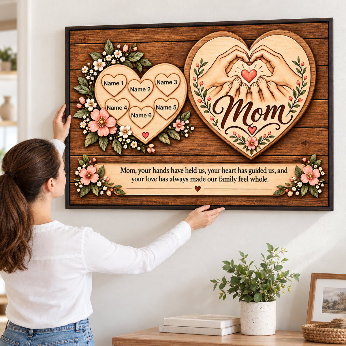 Personalized Mom Canvas with Children’s Names | Rustic Heart Family Wall Art