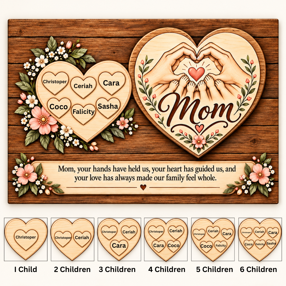 Personalized Mom Canvas with Children’s Names | Rustic Heart Family Wall Art
