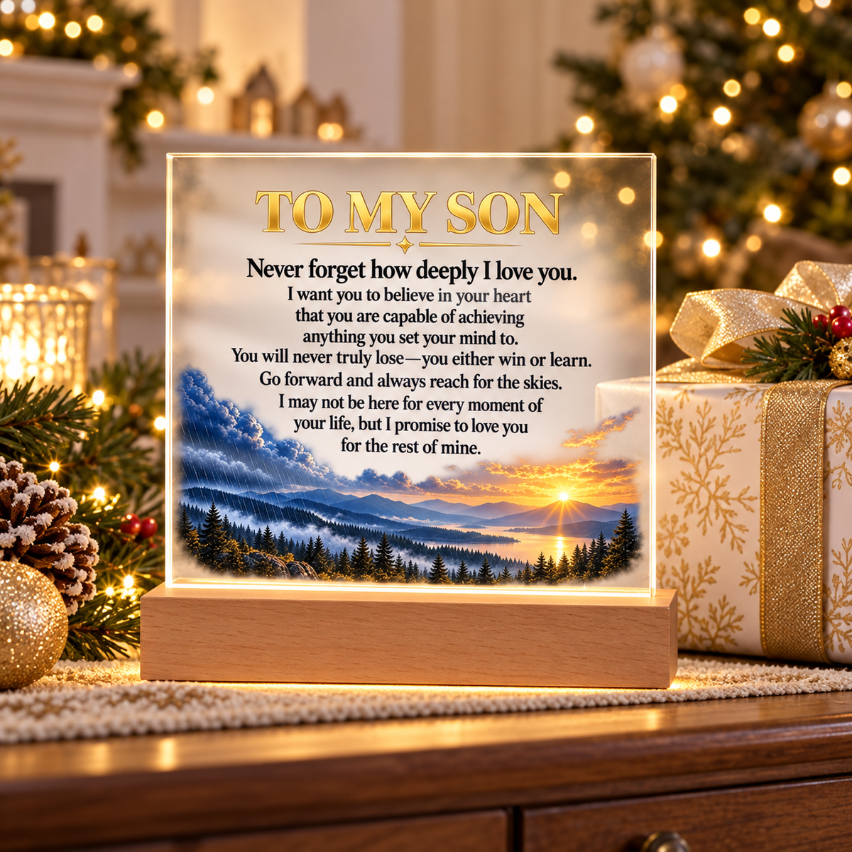 To My Son Acrylic Plaque with LED Base  "A Heartfelt Gift from a Parent"
