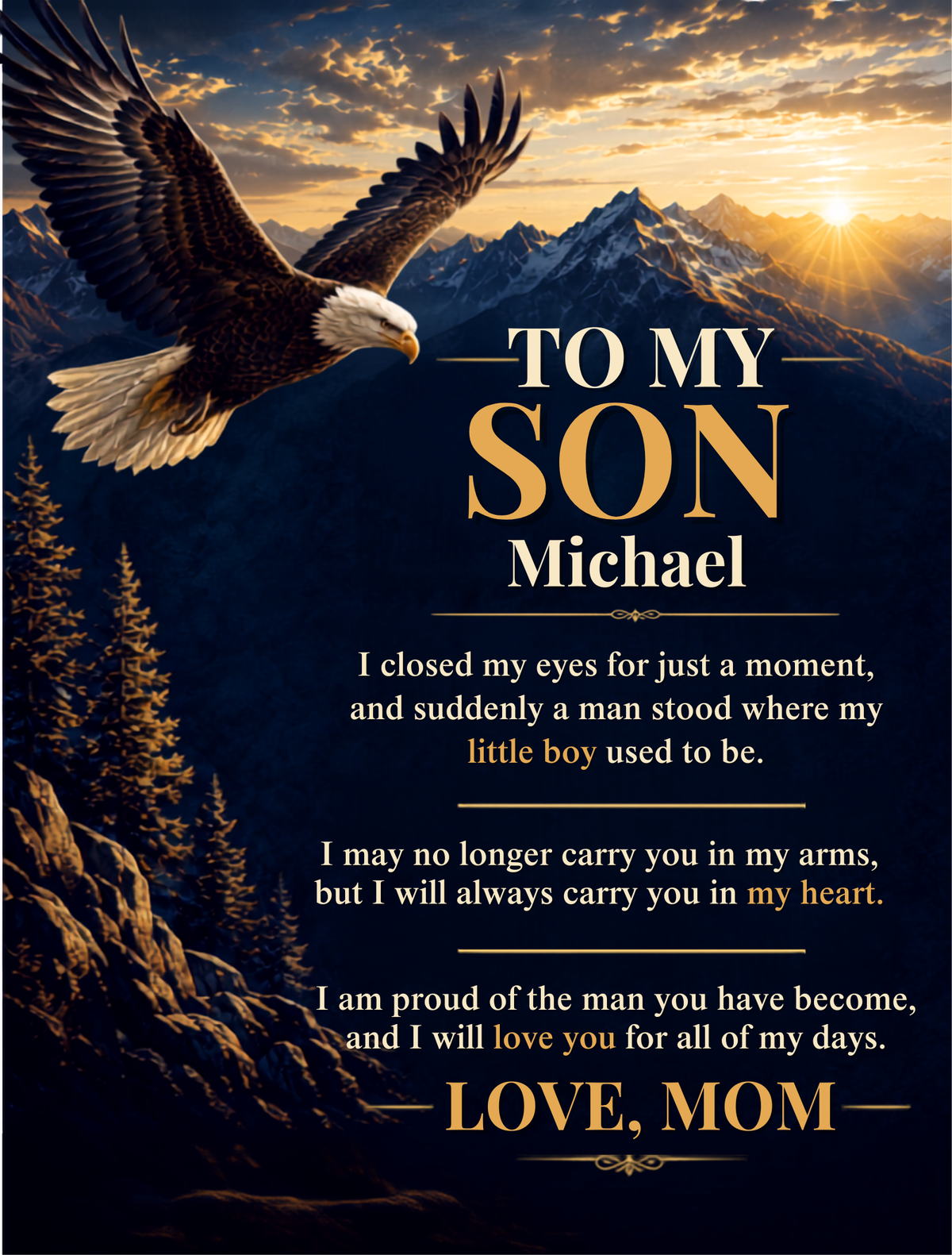 Personalized To My Son Blanket From Mom " Eagle Keepsake Gift"