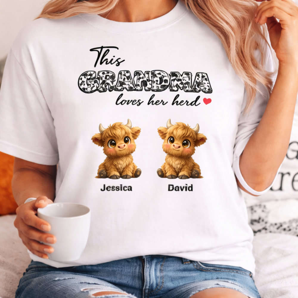 Personalized Grandma Shirt “This Grandma Loves Her Herd” Custom Cow Family Gift