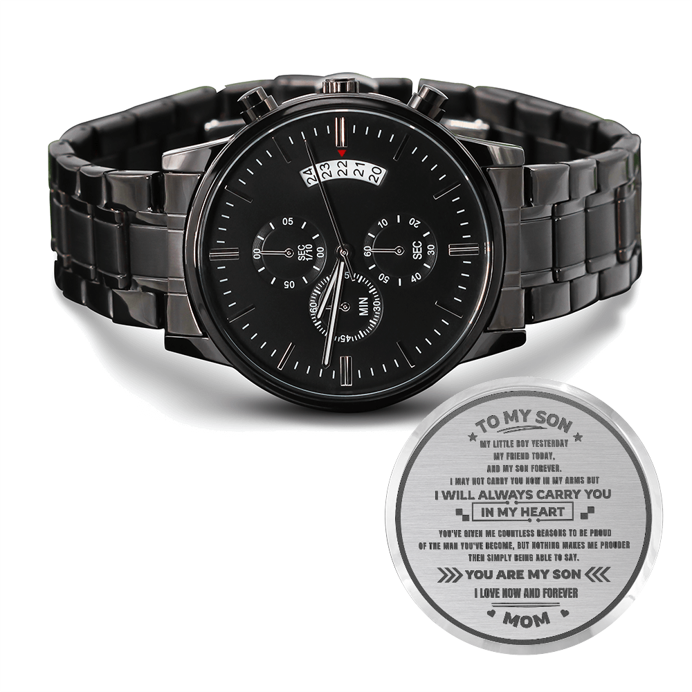 To My Son "Yesterday,Today, Forever" Black Chronograph Watch