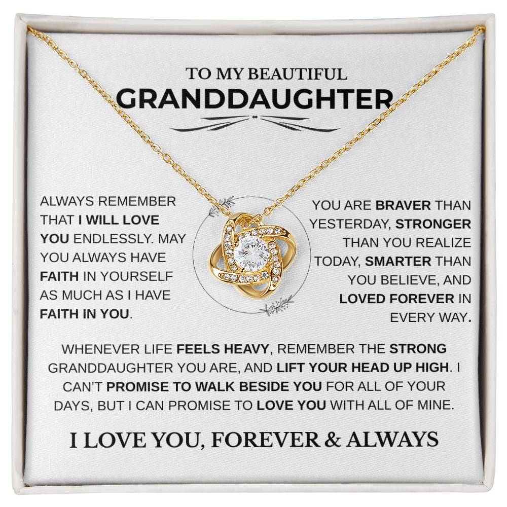 To My Beautiful Granddaughter "I Promise To Walk Beside You" Love Knot Necklace