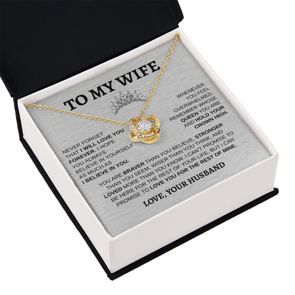 To My Wife "Hold Your Crown High" Love Knot Necklace